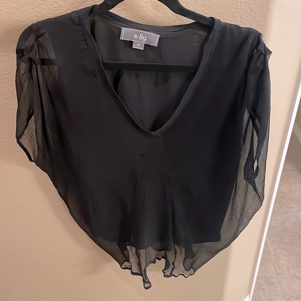 Sheer Black Short Sleeve Top with Attached Interior Camisole